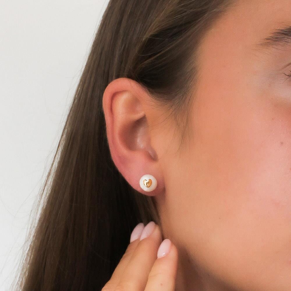Outlet Pearl Heart Gold Plated Stud Earrings