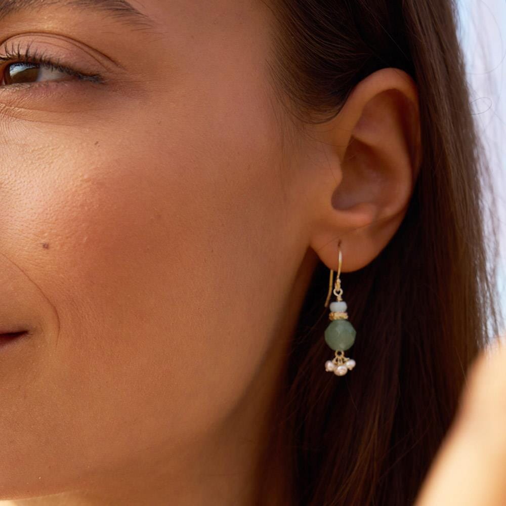 Outlet Precious Dangle Gold Plated Earrings - Jade