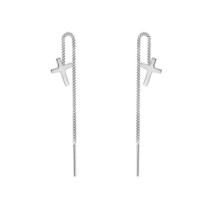 NU & MII Cross Chain Silver Earrings