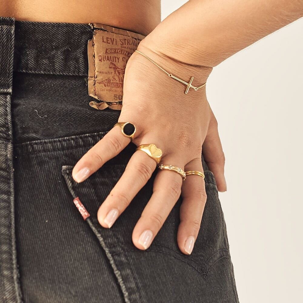 Outlet NU & MII Embossed Heart Signet Gold Ring