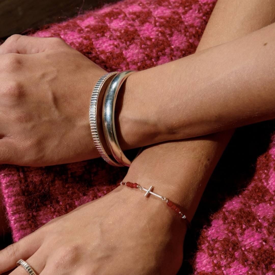 Outlet NU & MII Semi - Precious Cross Friendship Silver Bracelet - Red