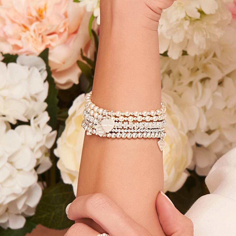 Pearl Mini Orchid Silver Charm Bracelet  - Love you