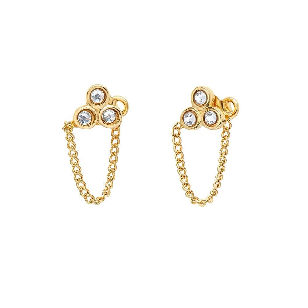 NU & MII Crystal Trio Chain Gold Plated Earrings