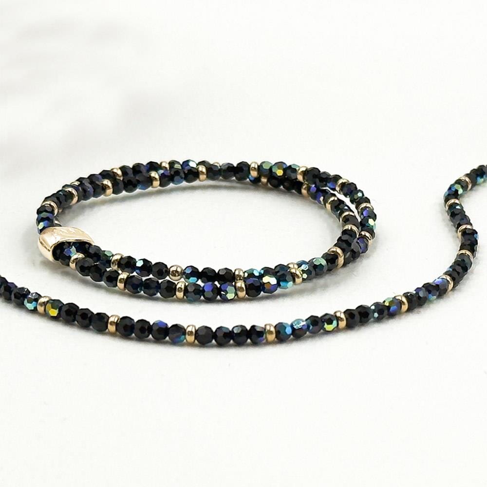 Looped Mini Blisski Gold Plated Bracelet - Black Crystal