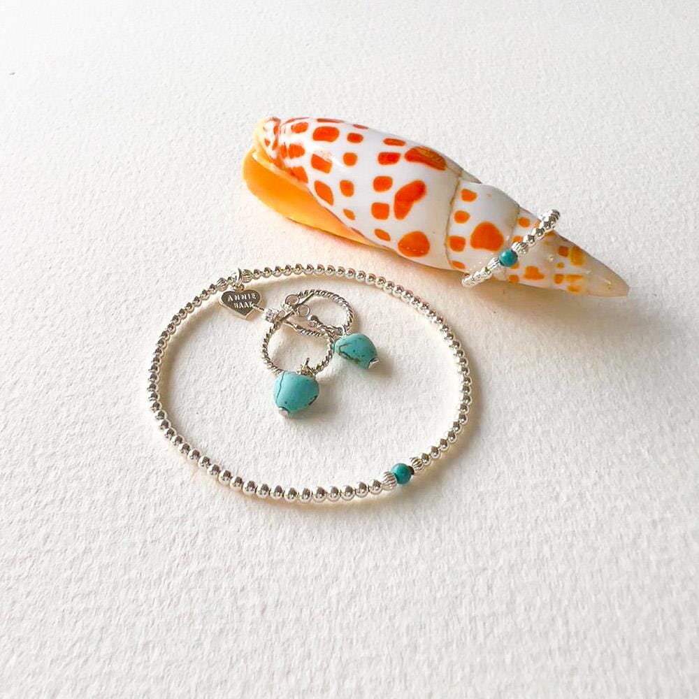 Turquoise Heart Hoop Silver Earrings