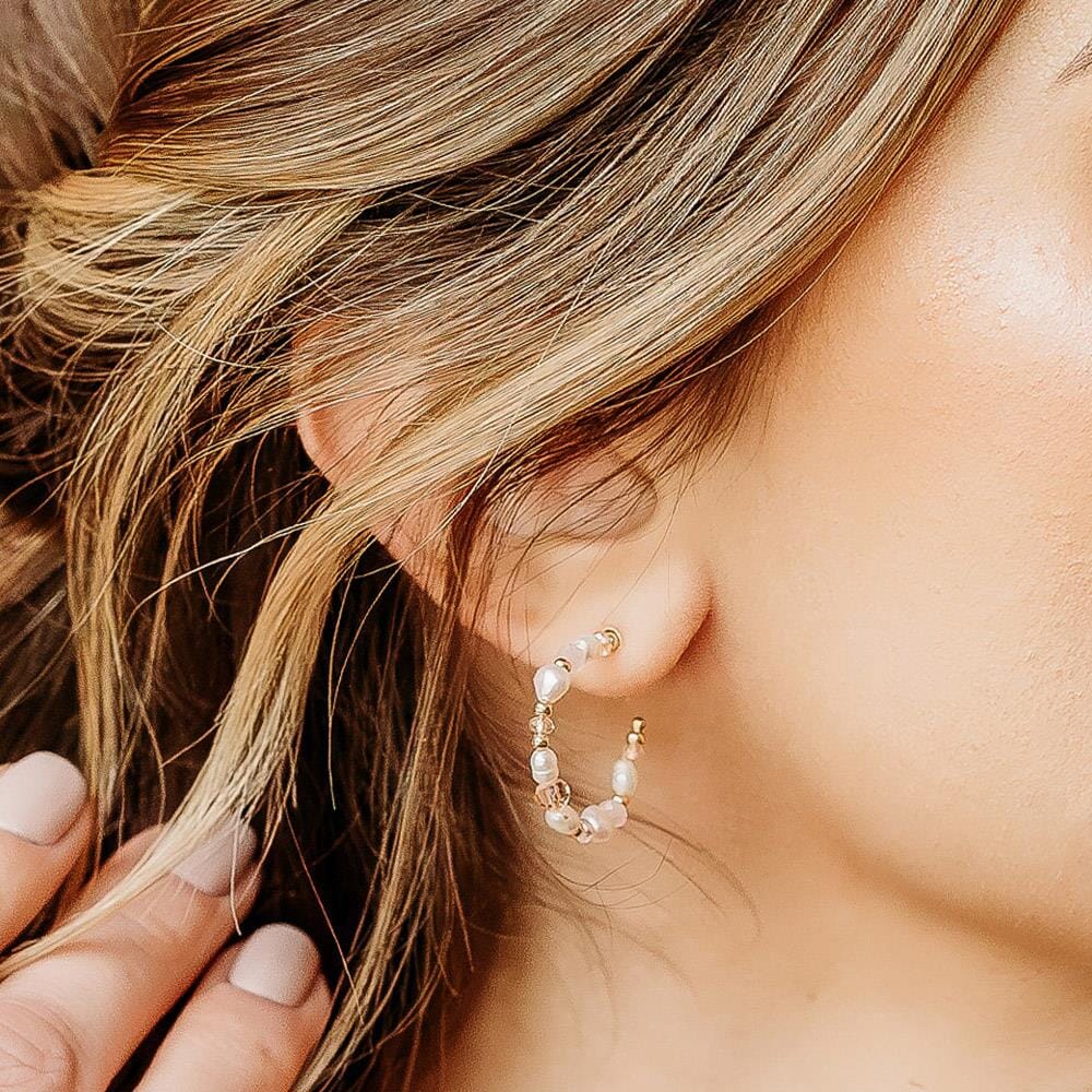 Outlet Aphrodite Pearly Blush Hoop Gold Plated Earrings