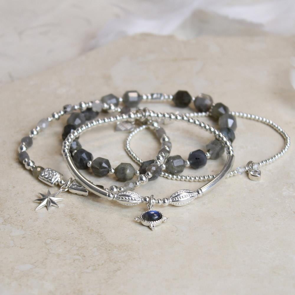 Labradorite Quartet Silver Stack