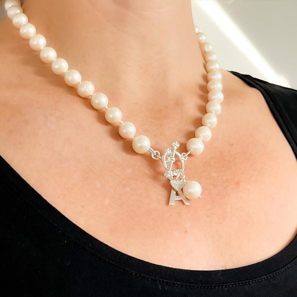 Toggle Pearl Silver Necklace - Initial