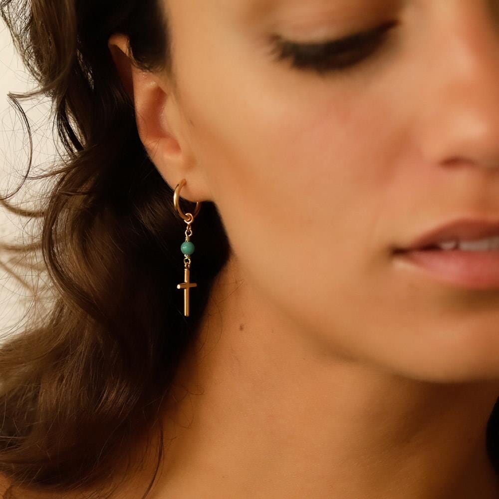 NU & MII Turquoise Cross Gold Earrings