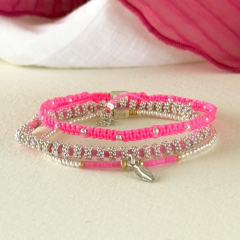 Luminous Neon Pink Silver Stack