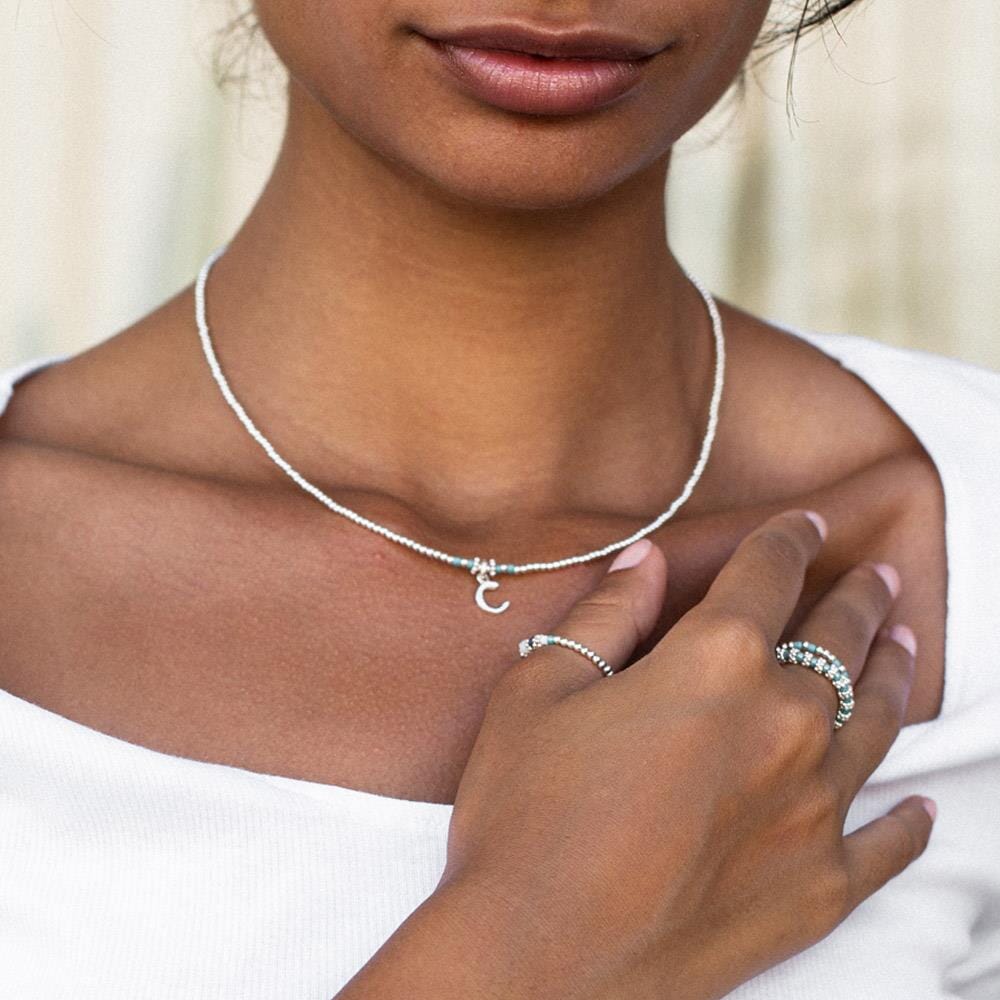 Piccolo Turquoise Silver Charm Necklace - Choice of initial