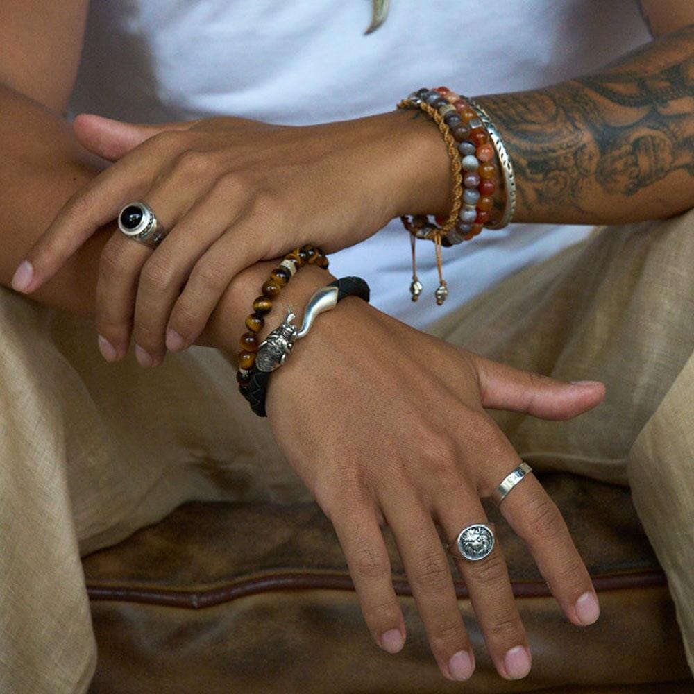 42 Men's Tiger and Tail Silver Leather Bracelet