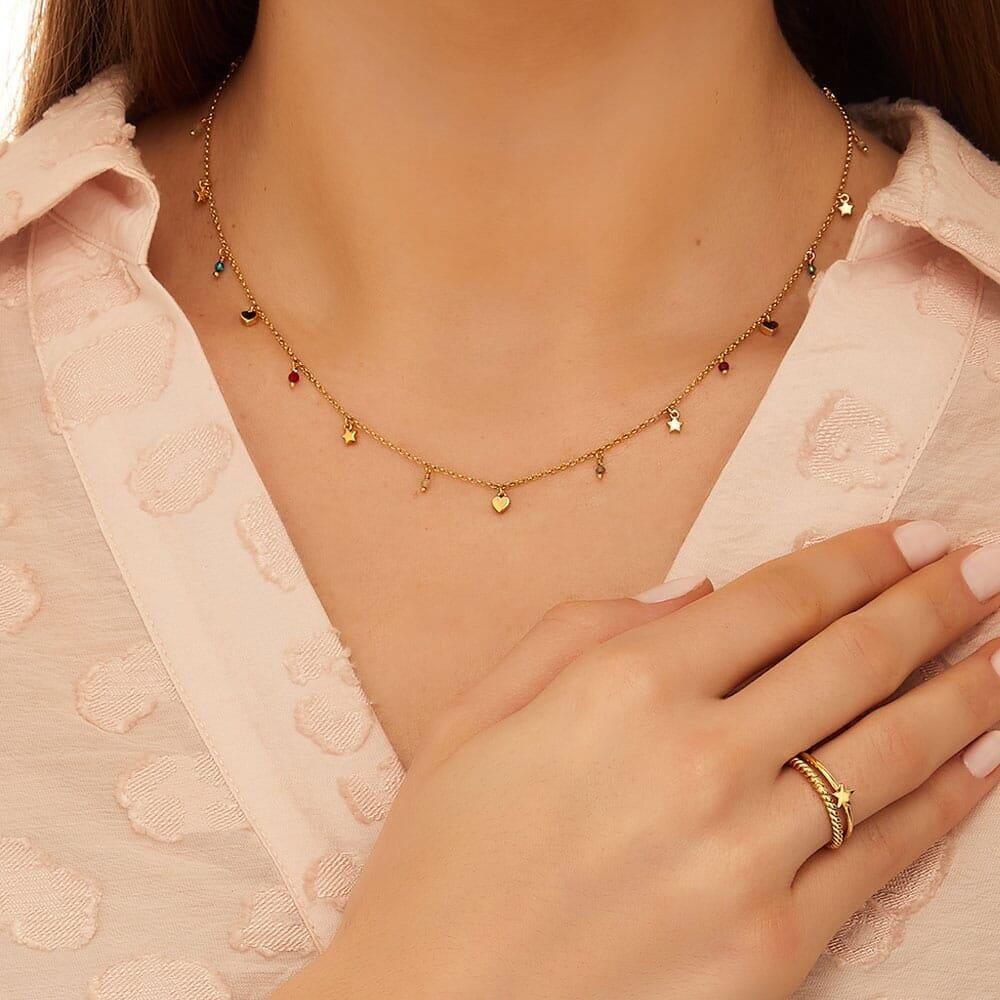Outlet Dainty Heart and Star Gem Gold Necklace
