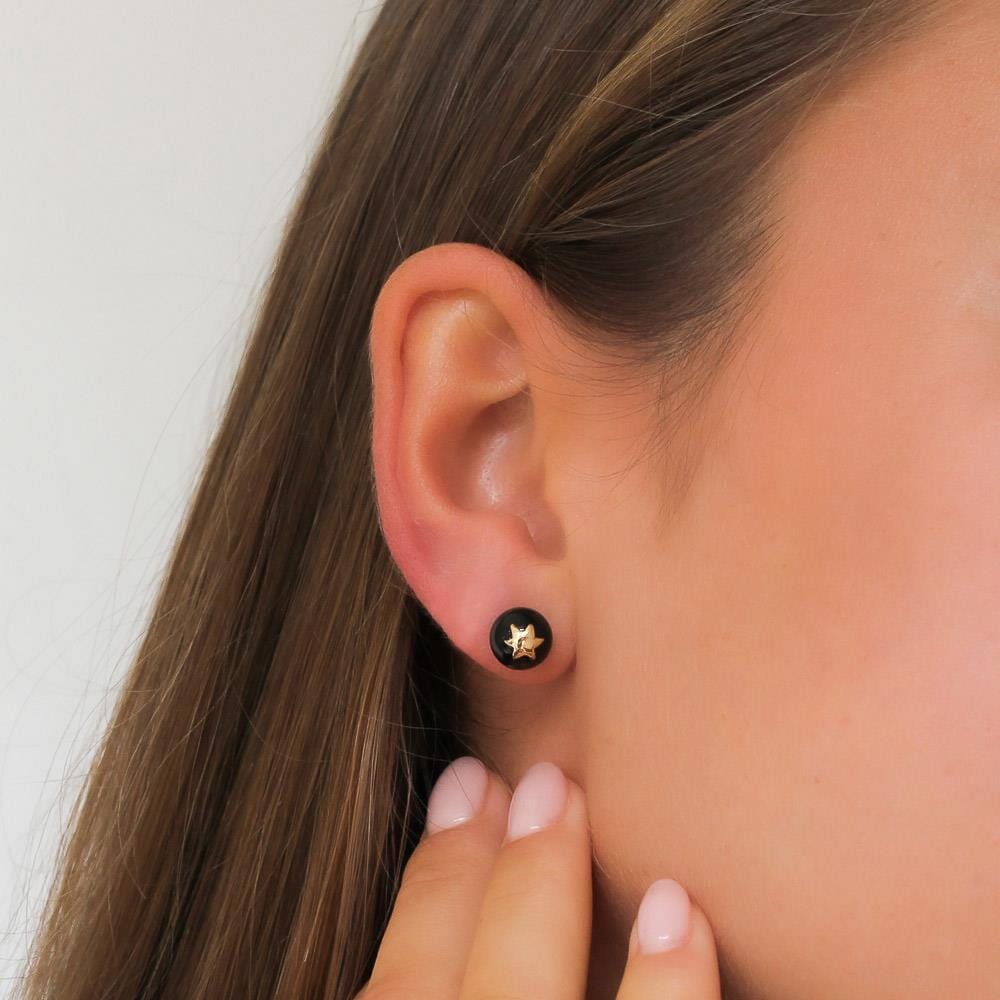 Outlet Black Onyx Star Gold Plated Stud Earrings