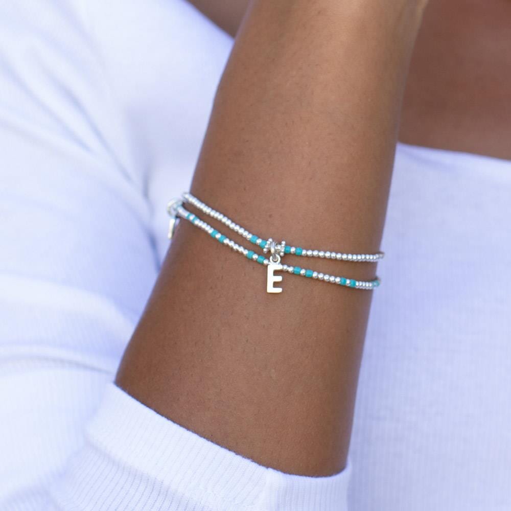 Piccolo Neon Turquoise Gold Plated Charm Bracelet - Choice of initial