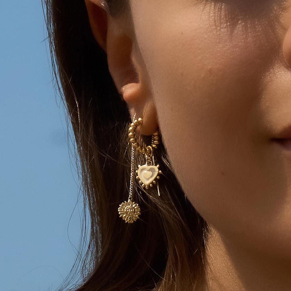 Enamel Heart Gold Plated Hoop Earrings - White