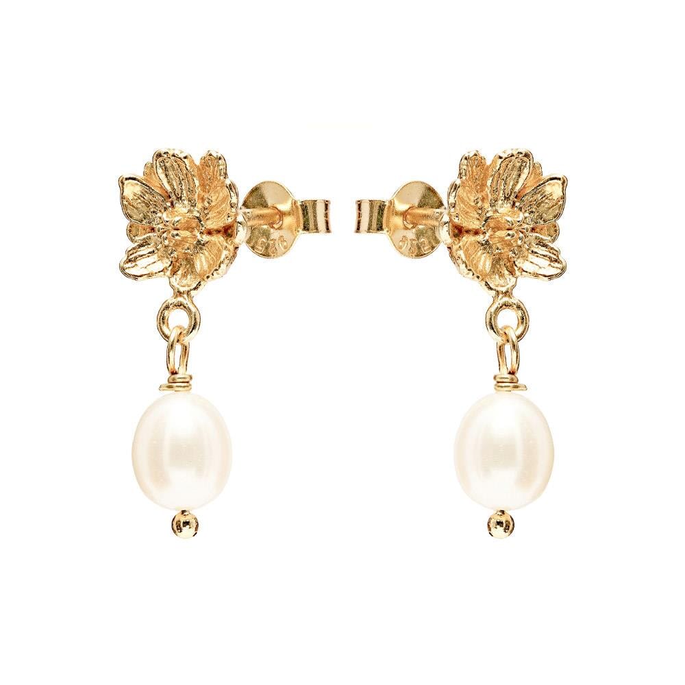Poppy Pearl Gold Plated Stud Earrings