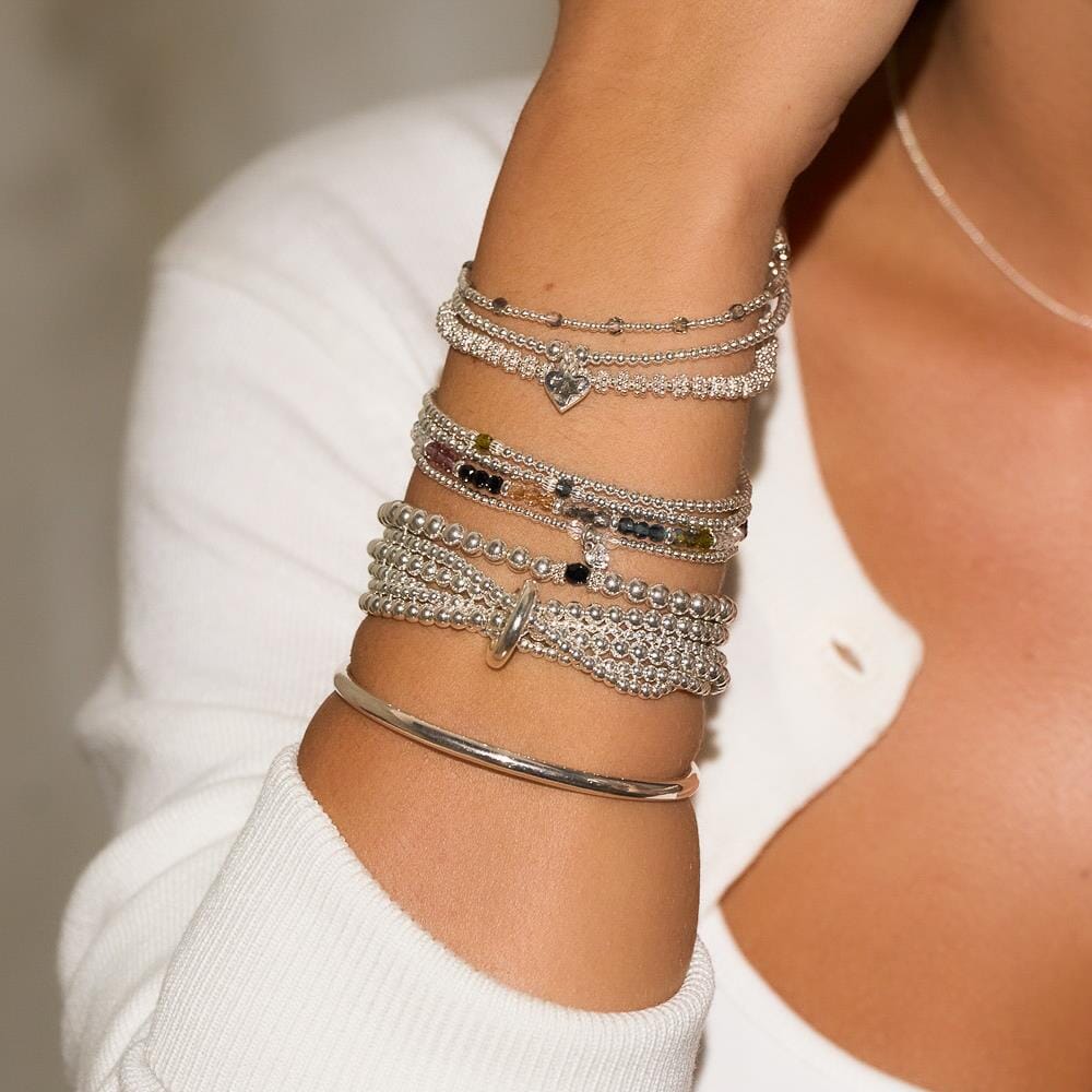 Blissful Crystal Heart Silver Charm Bracelet