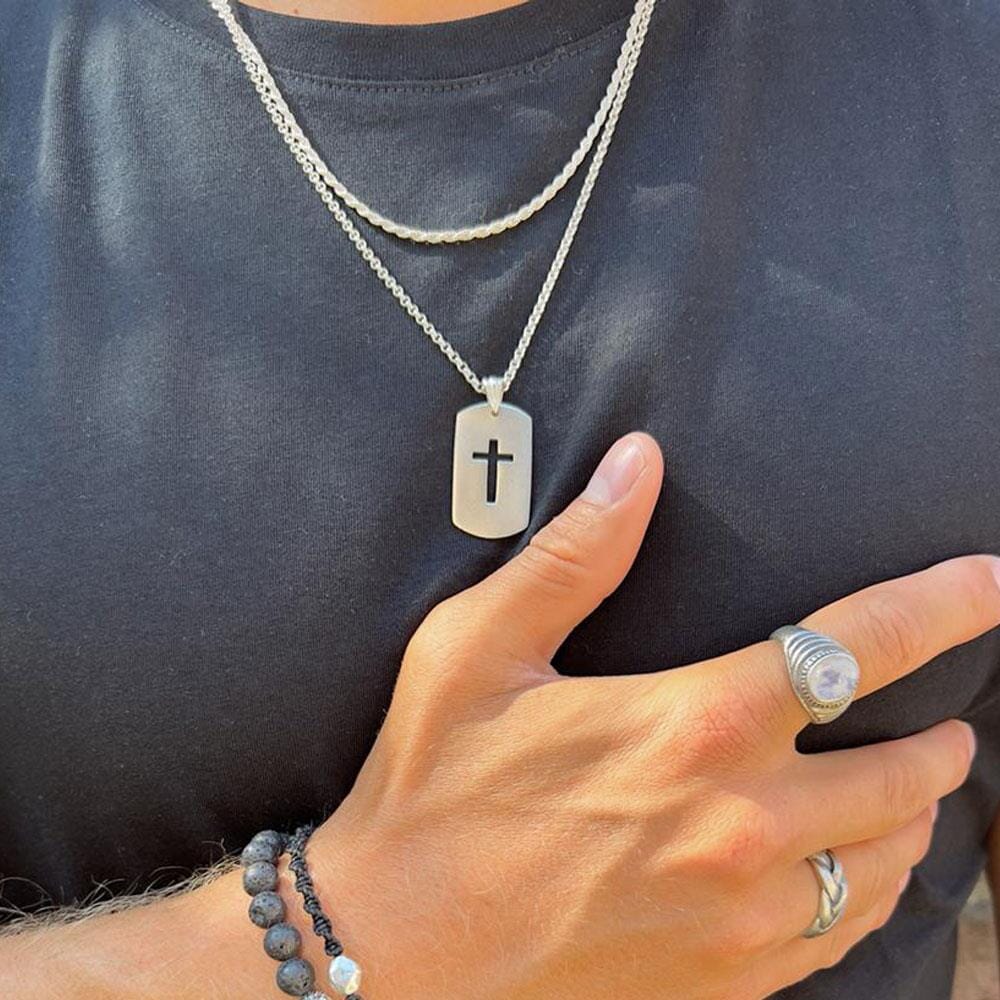 42 Men's Cross Tag Silver Necklace