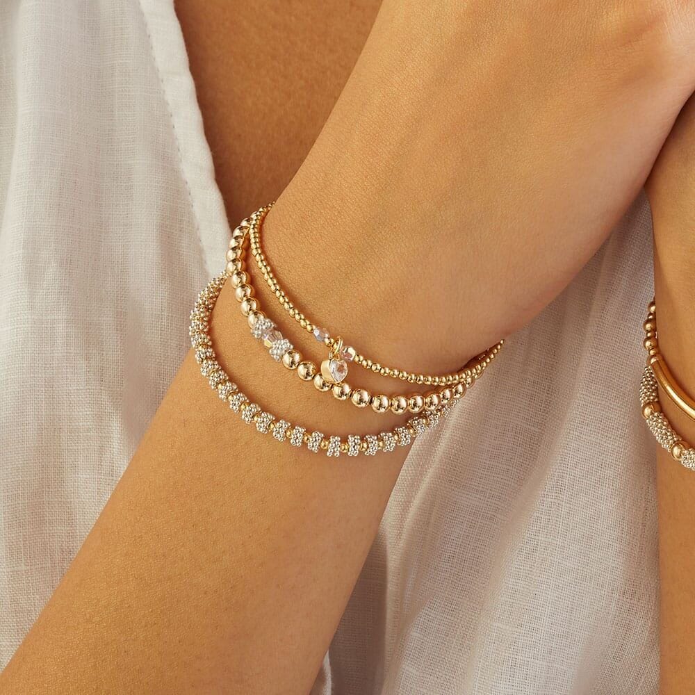 Blissful Crystal Heart Gold Plated Charm Bracelet