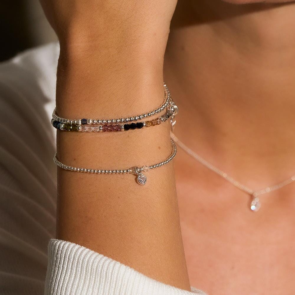 Blissful Crystal Heart Silver Charm Bracelet