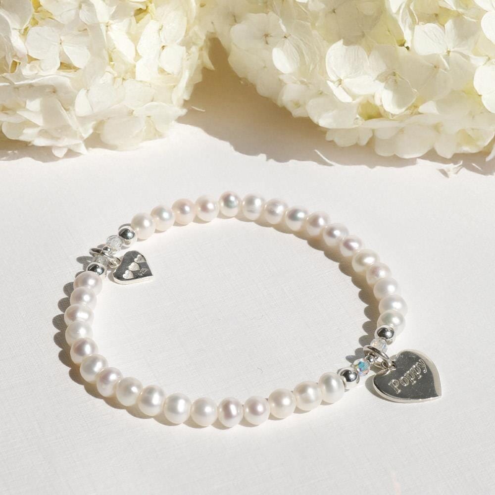 Poppy Pearl Silver Bracelet - Personalised Heart