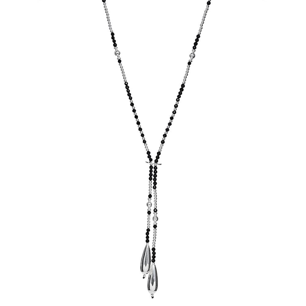 Black Onyx Lariat Silver Necklace