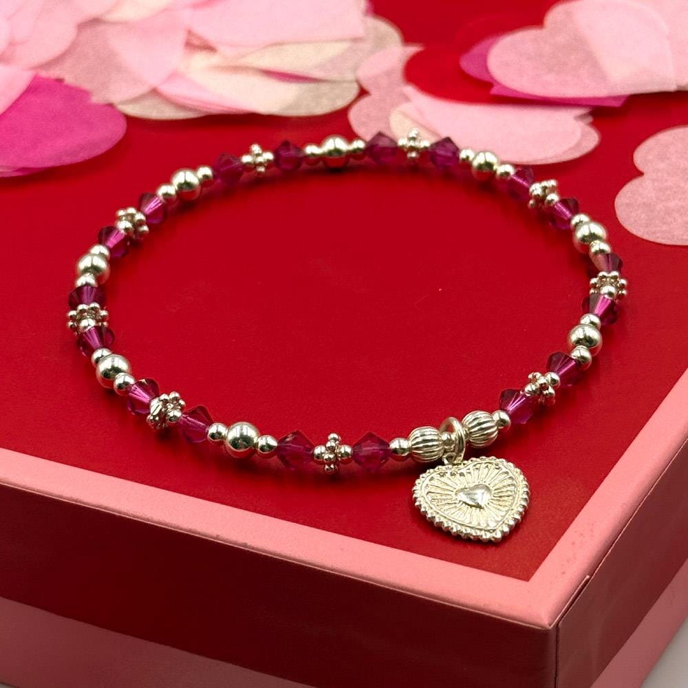 Blushing Heart Charm Silver Bracelet
