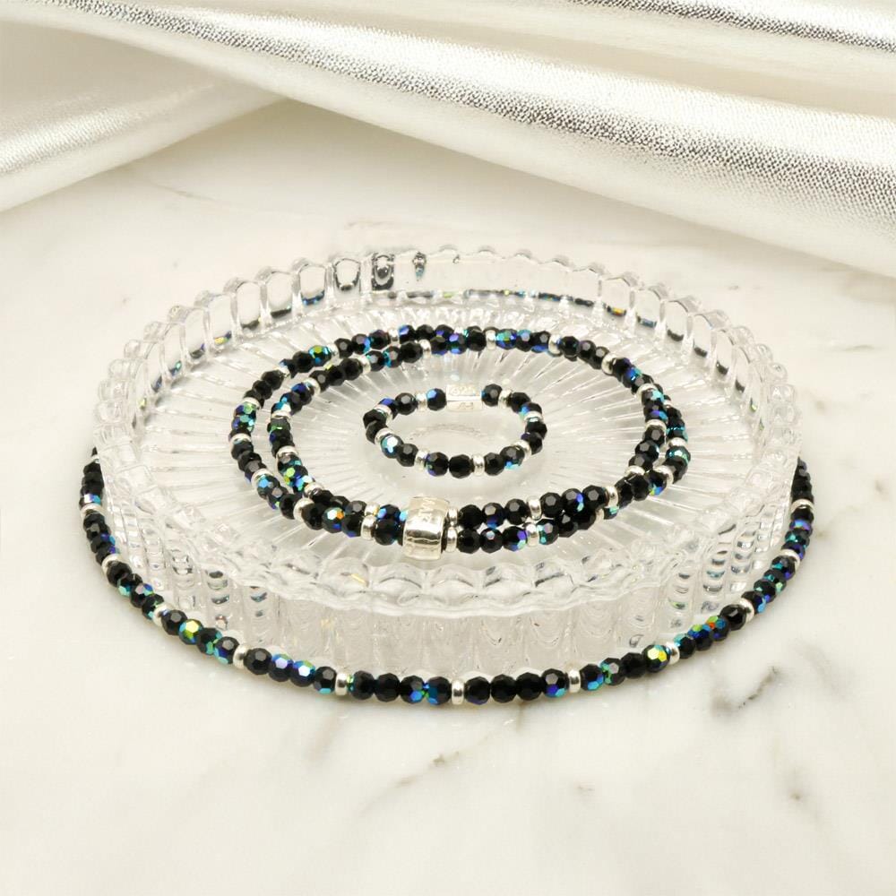 Mini Blisski Silver Ring - Black Crystal