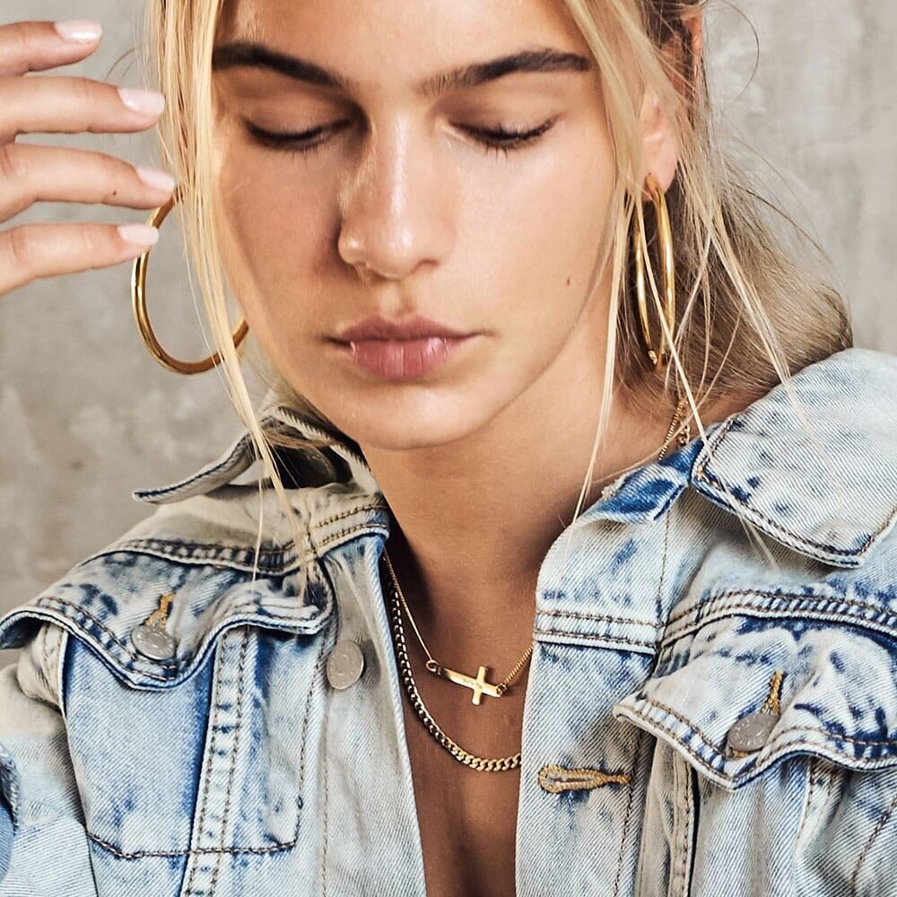 NU & MII Sideways Cross Gold Plated Necklace