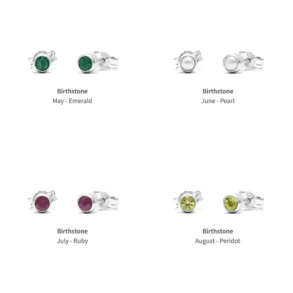 Zodiac Silver Stud Earrings - Birthstone