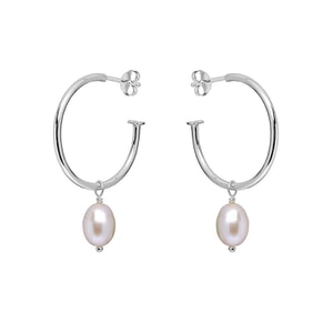 Pearl Drop Hoop Silver Earrings