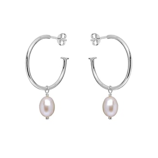 Pearl Drop Hoop Silver Earrings