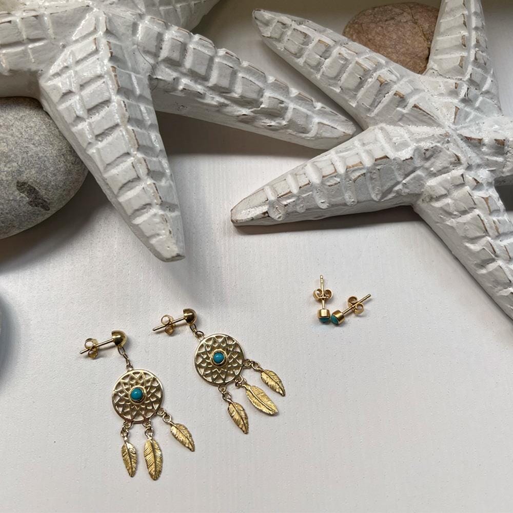Zodiac Turquoise Gold Stud Earrings