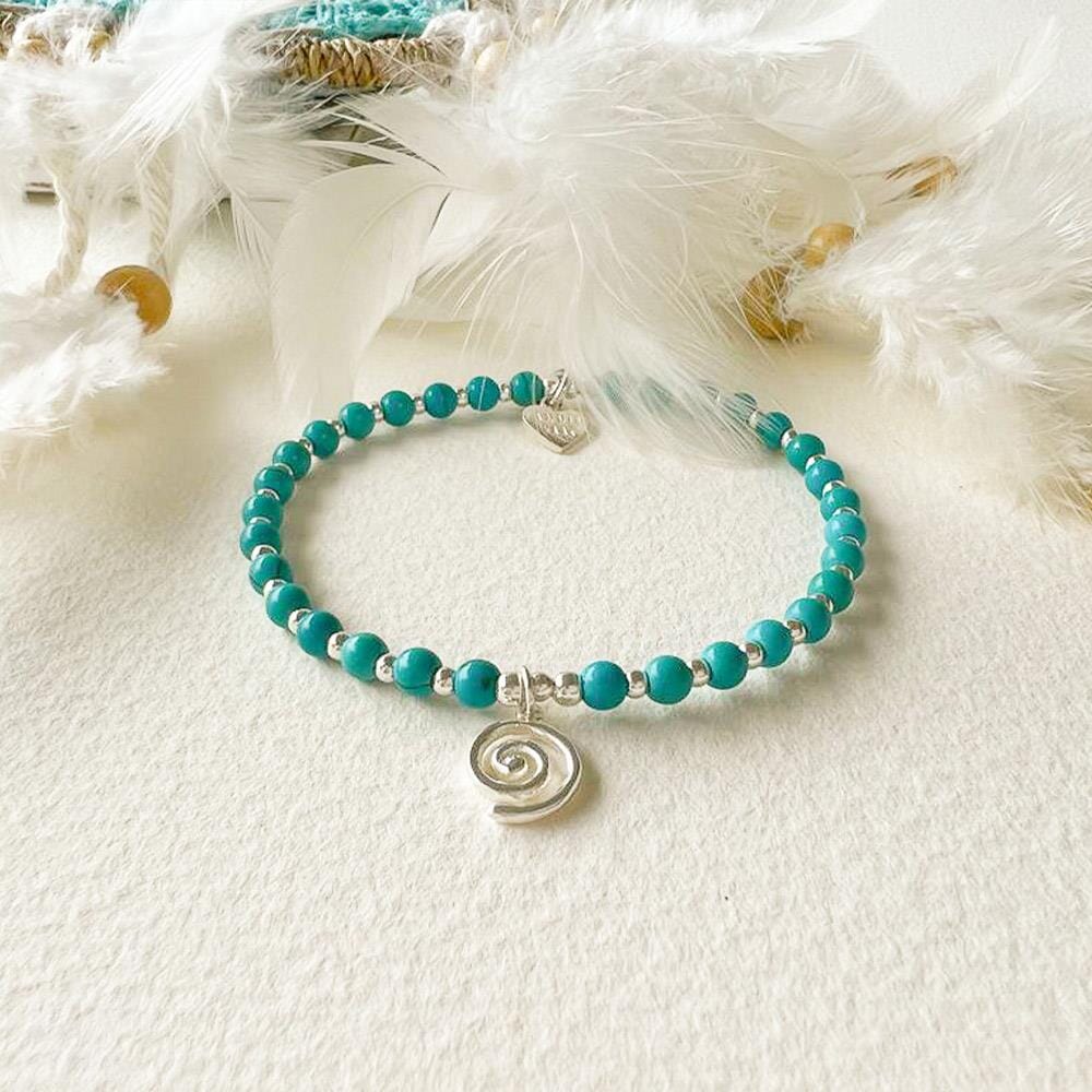 Turquoise Mini Orchid Silver Charm Bracelet - Spiral
