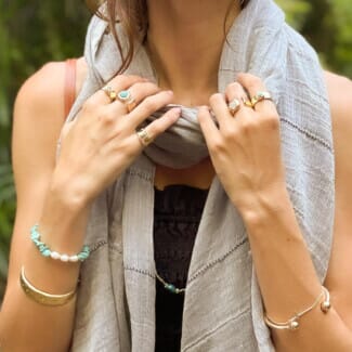 NU & MII Clara Band Rose Quartz  Gold Plated Ring