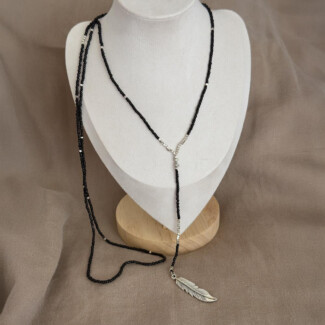 Feather Beaded Long Necklace - Choice of Colour
