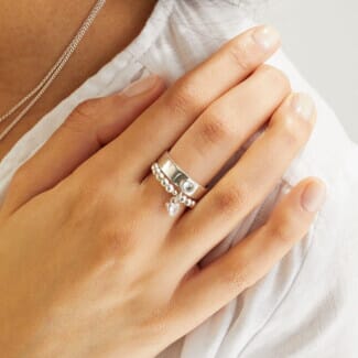 Mini Charm Silver Ring - Crystal Heart