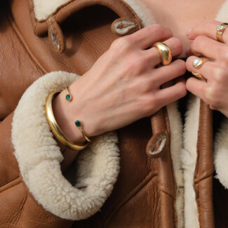 NU & MII Jade Oval Gold Plated Bangle