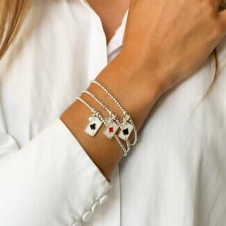 Santeenie Silver Charm Bracelet - Red Ace Diamonds Card