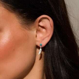 Turquoise Feather Silver Dangle Earrings