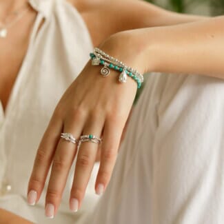 Crystal Moon Silver Ring Stack