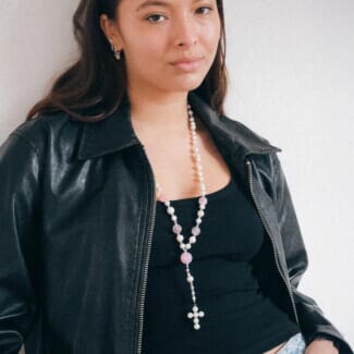 NU & MII Margot Cross Pearl Necklace - Rose Quartz