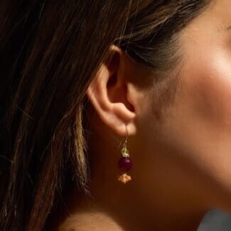 Precious Dangle Gold Plated Earrings - Ruby