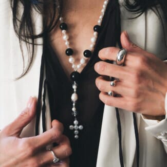 NU & MII Margot Cross Pearl Necklace - Black Onyx
