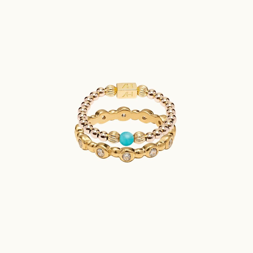 Gold, crystal and turquiose magnesite ring stack, perfect for summer.