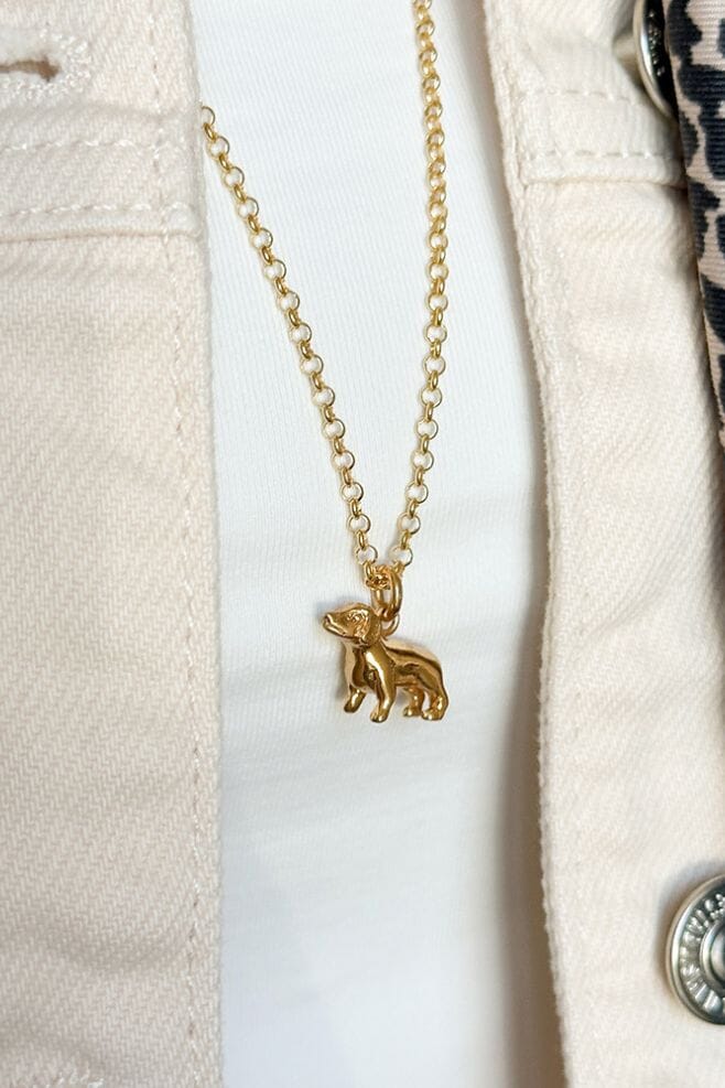 Hanging from a gold plated Silver long chain, this solid pendant necklace makes the perfect gift for a Dachshund (or any dog!) lover. Intricately detailed and handmade in Bali.