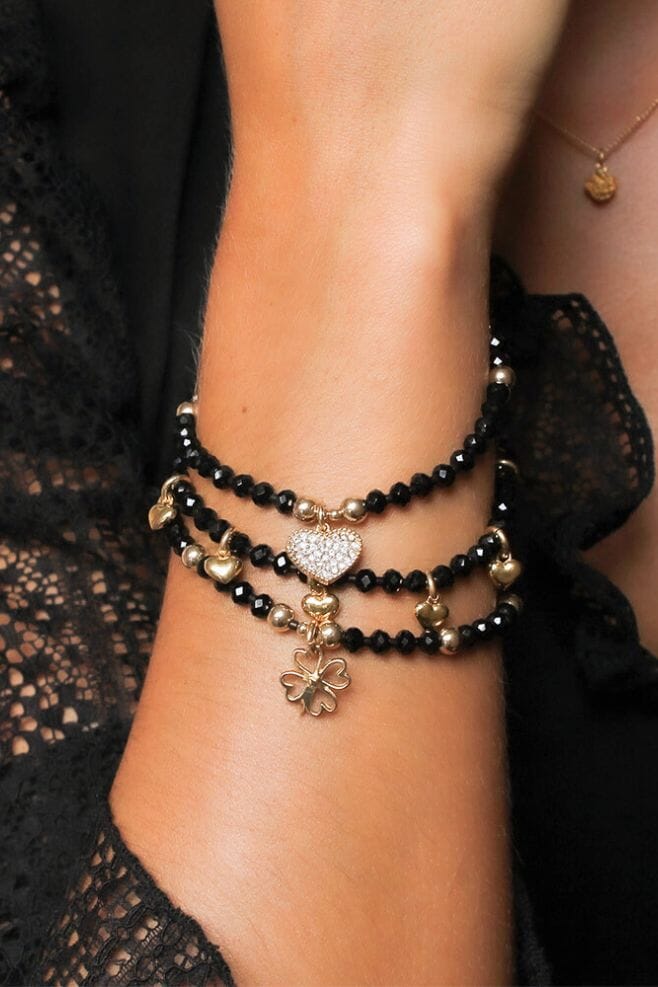 Our Lady in Black Gold Crystal Bracelet with its dramatic look due to the sparkly Presioca Crystals, is a chic addition to any jewellery box.