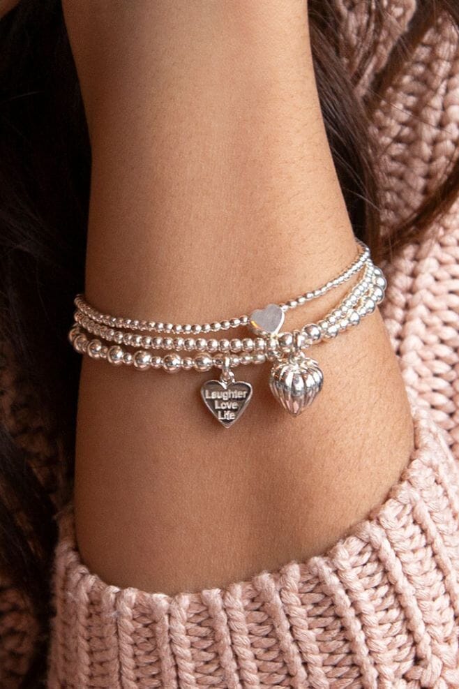 925 Sterling Silver three strand stacking bracelets with personalised heart charms.