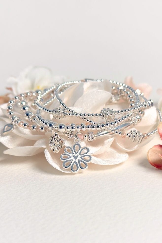 Five strand bracelet stack handcrafted in 925 Sterling Silver - perfect for Mother's Day.